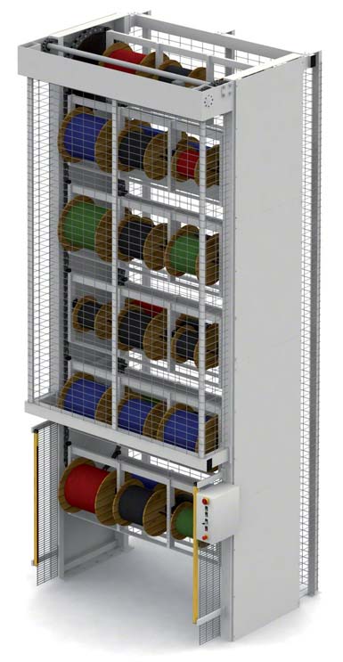 Sistema de almacenaje vertical automatizado para bobinas.