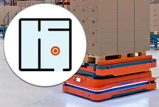 Al configurar el sistema, uno de los AMR escanea el almacén para generar un mapa virtual