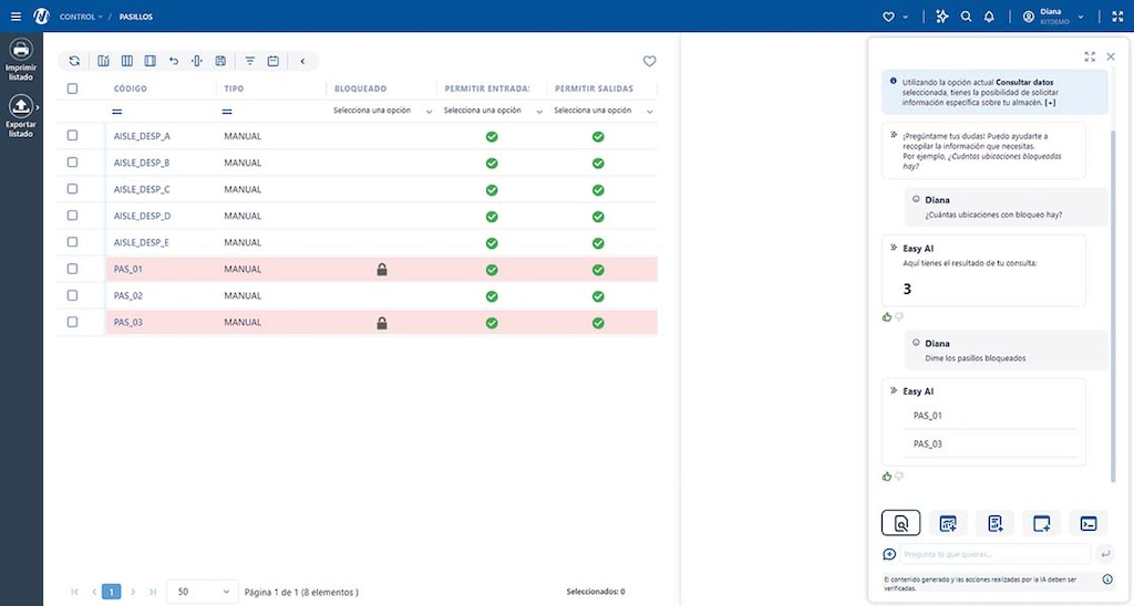 La IA en Easy WMS responde a preguntas complejas a través de un chat